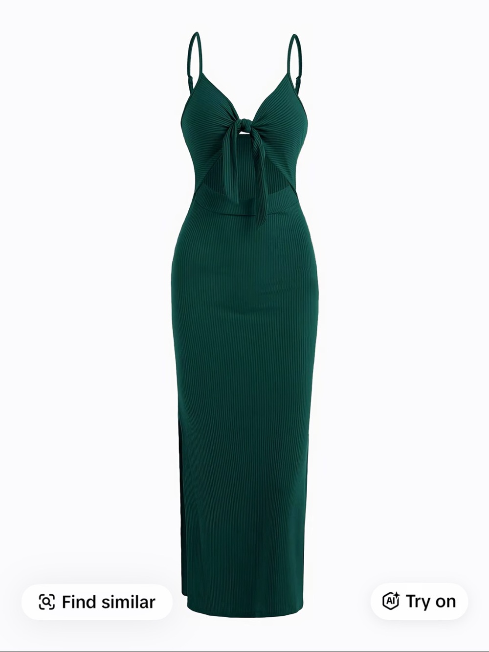 Green Tie-Front Ribbed Midi Dress